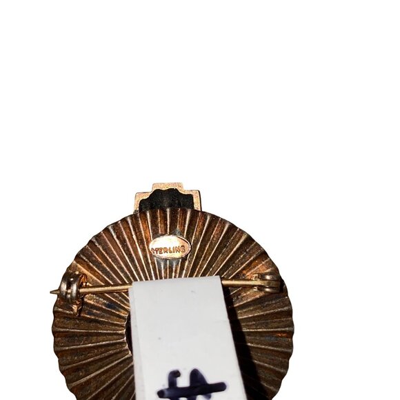 Vintage Sterling Silver Round Brooch With Rhinestones - Picture 4 of 4